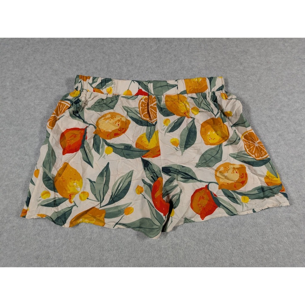 Nordstrom Rack Women Shorts Medium Lemon Orange‎ Print Pull On Lightweight